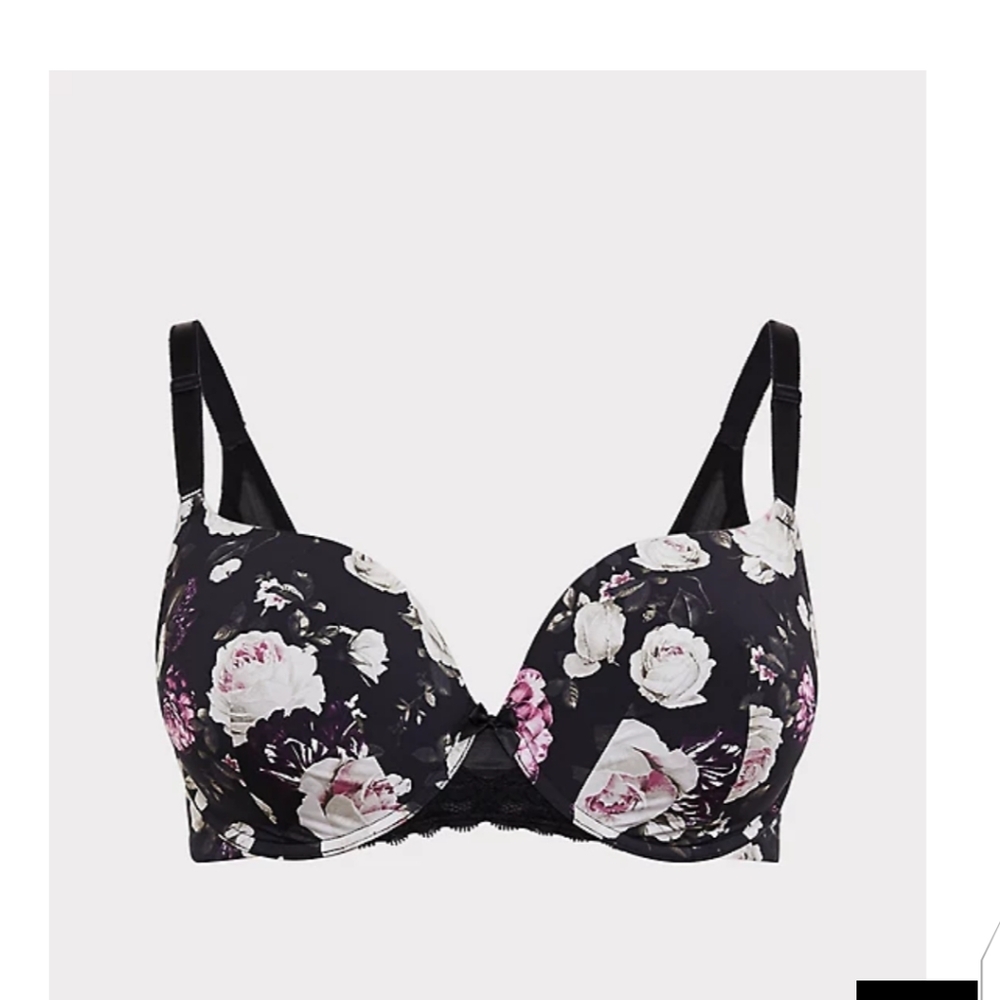 🆕46C BLACK FLORAL 360° BACK SMOOTHING PUSH-UP T-SHIRT